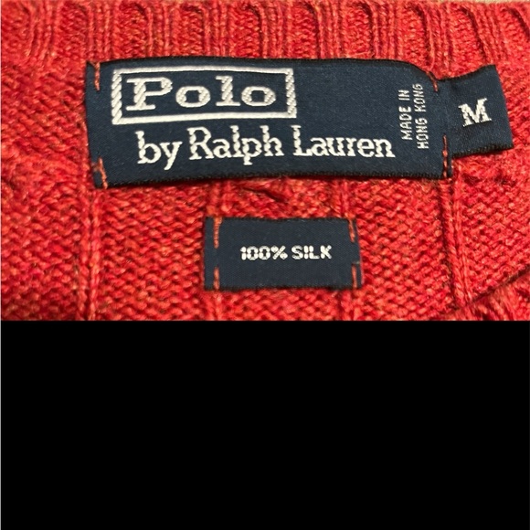 Polo by Ralph Lauren 100% silk cable sweater - muted red/rustic orange - Picture 2 of 6